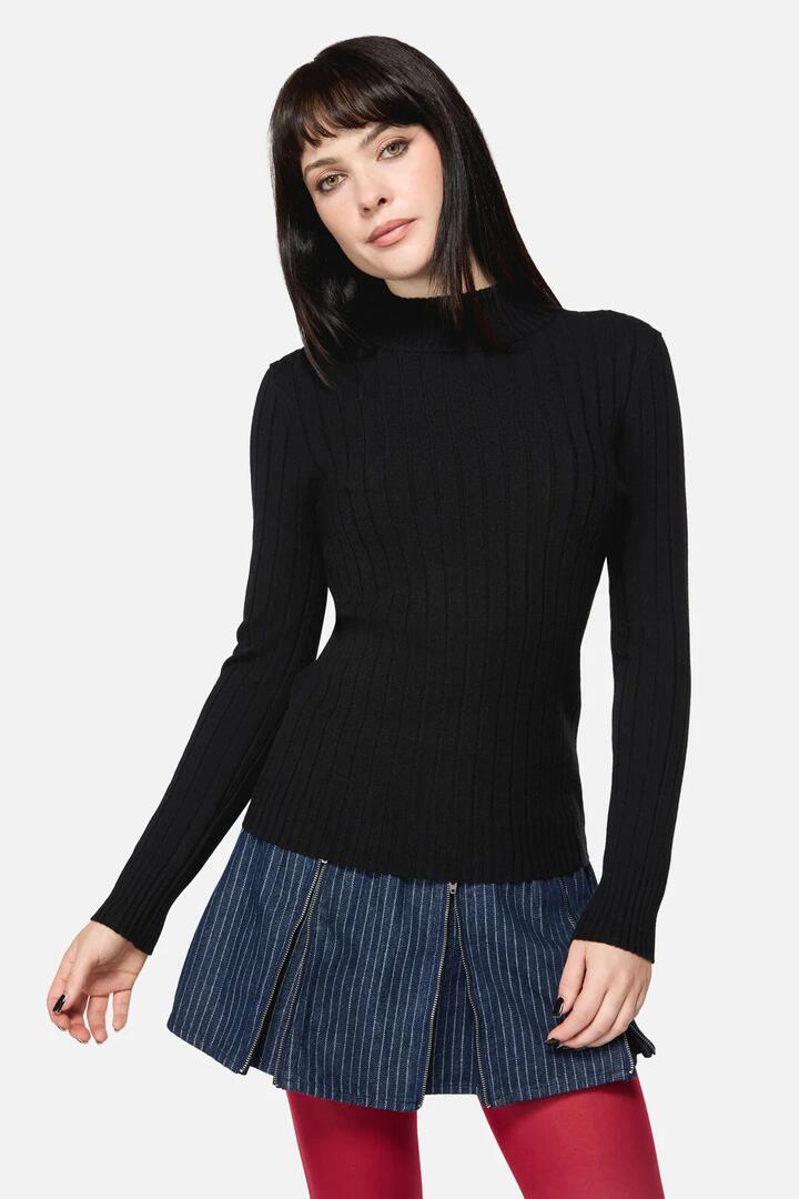 Image of a model wearing Tops. Productname: Armoured Goth Knit in Black colour by brand - Dangerfield