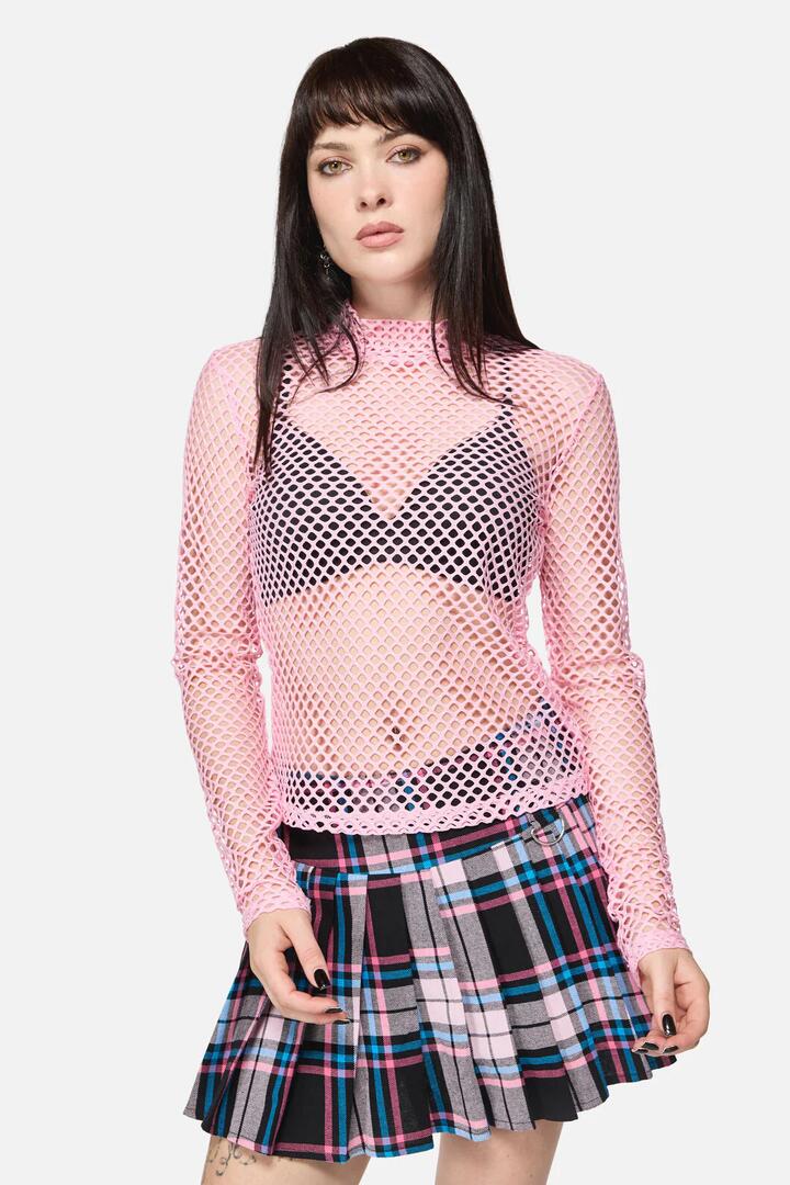 Image of a model wearing Tops. Productname: Cutie Fishnet Mesh Top in Pink colour by brand - Dangerfield