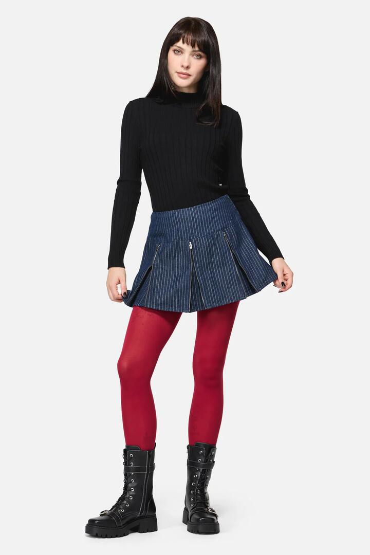 Image of a model wearing Skirts. Productname: Anon Pin Stripe Skort in Indigo colour by brand - Dangerfield