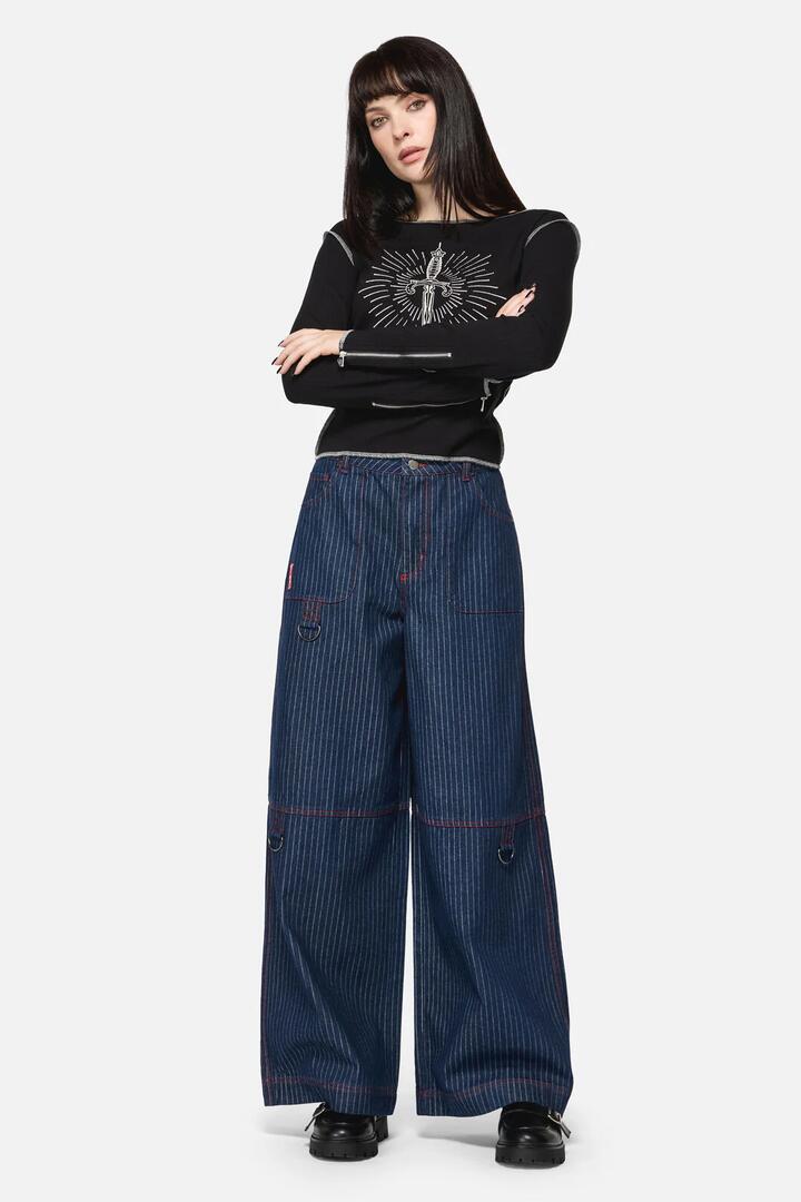 Image of Jeans. Productname: Anon Pin Stripe Cargo Jeans in Indigo colour by brand - Dangerfield