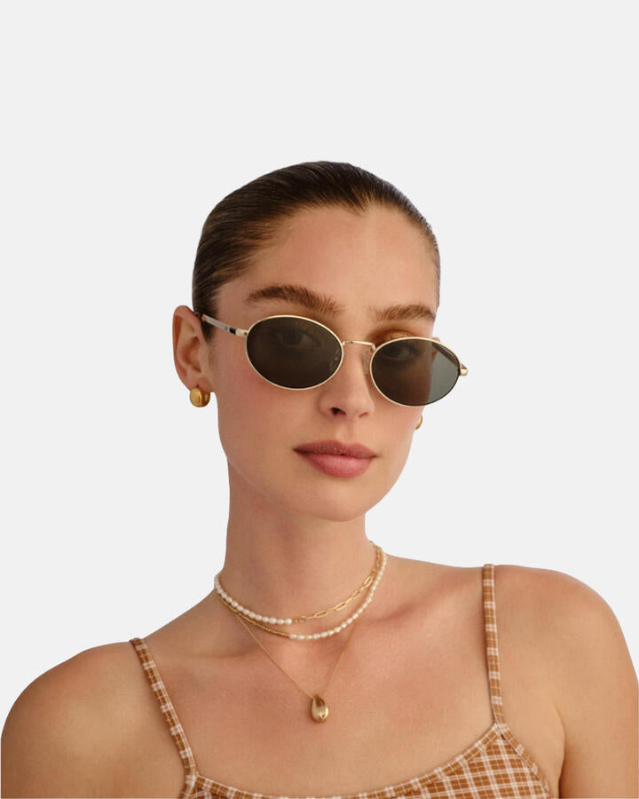 Image of Sunglasses. Product name - Aire Ephermeris Sunglasses Gold/khaki Vegan in Gold/Khaki colour by brand - Novo