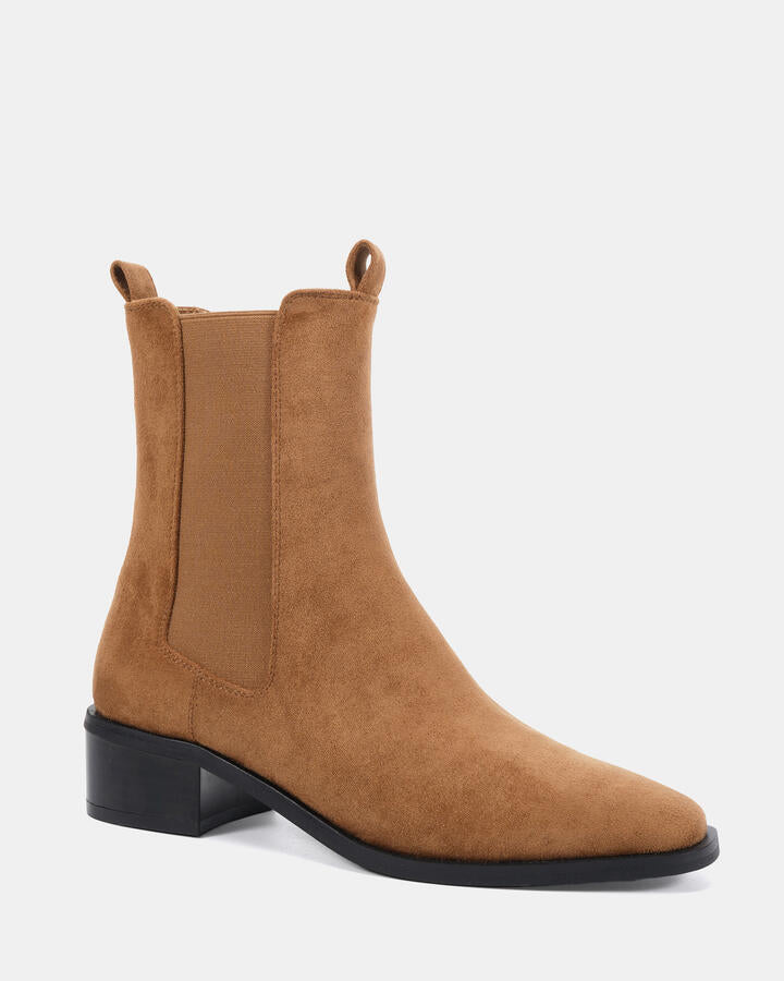 Image of Boots. Product name - Dalta Caramel Suede Vegan Boots in Caramel Suede colour by brand - Novo