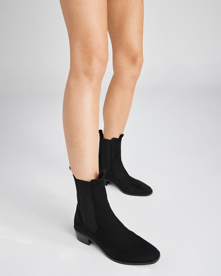 Image of Boots. Product name - Dalta Black Suede Vegan Boots in Black colour by brand - Novo