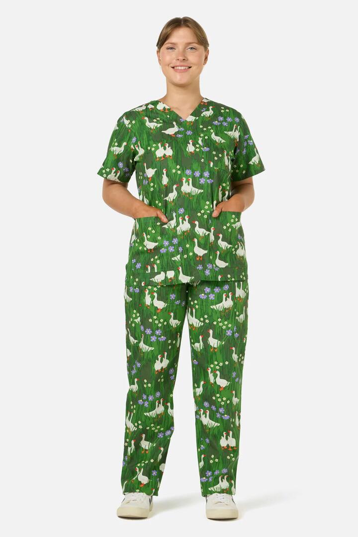 Image of a model wearing Uniforms & Workwear. Productname: Lucy Goosey Scrub Set in Green colour by brand - Scrubs With Love