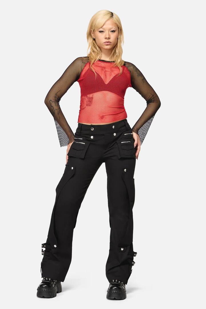 Image of a model wearing Pants. Productname: Eyes Closed Slim Fit Cargo in Black colour by brand - Black Friday