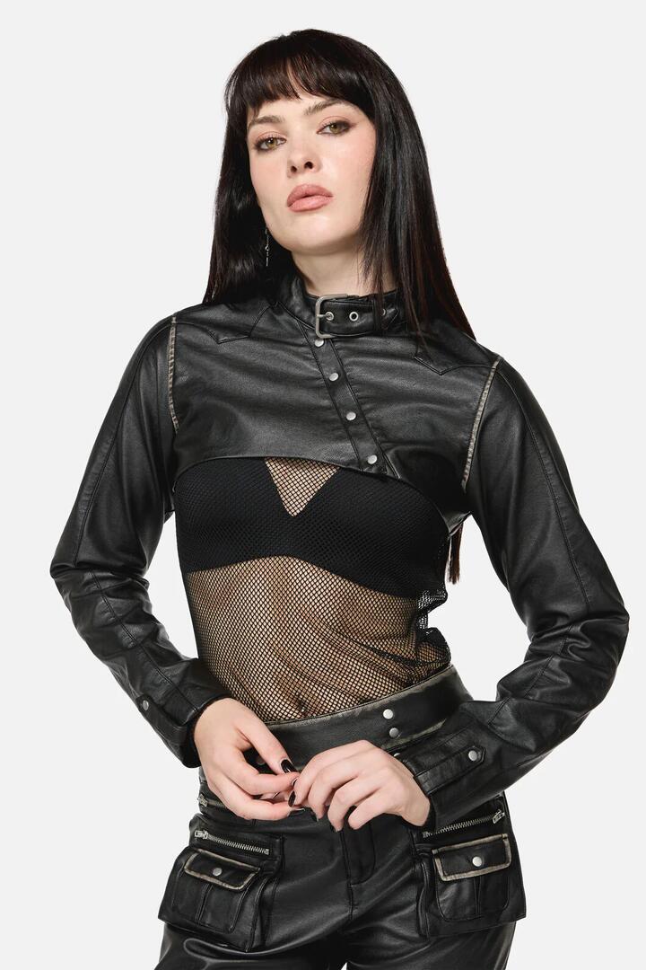Image of Coats & Jackets. Productname: Eyes Closed Cropped PU Jacket in Black colour by brand - Dangerfield