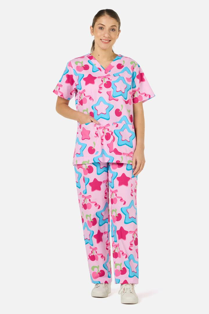 Image of a model wearing Uniforms & Workwear. Productname: So Sweet Scrub Set in Pink colour by brand - Scrubs With Love
