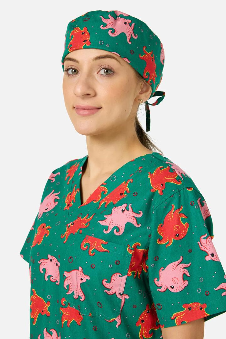 Image of Hats. Productname: Octopi Scrub Hat in Green colour by brand - Scrubs With Love