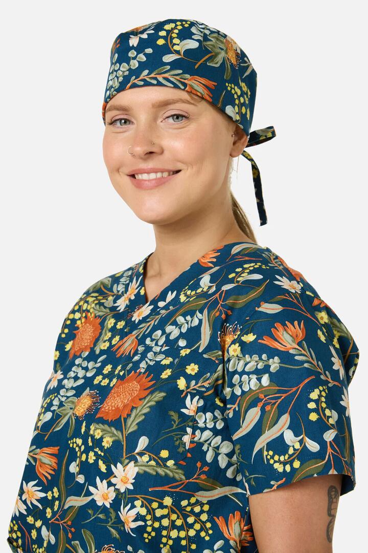 Image of Hats. Productname: Opal Native Scrub Hat in Teal colour by brand - Scrubs With Love