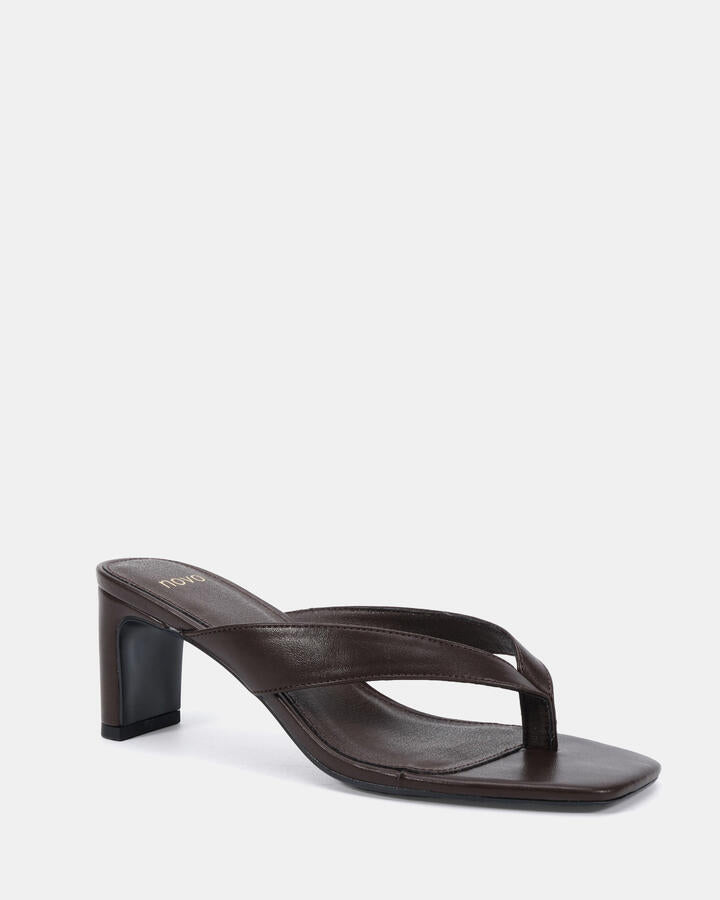 Image of Heels. Product name - Letty Espresso Vegan Heels in Espresso colour by brand - Novo