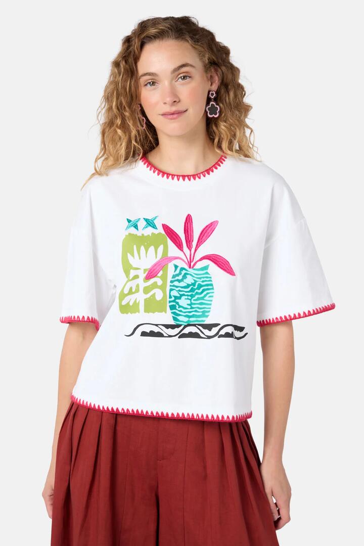 Image of T-Shirts. Product name - Morocco Embroidered Relaxed Tee in White colour by brand - Gorman