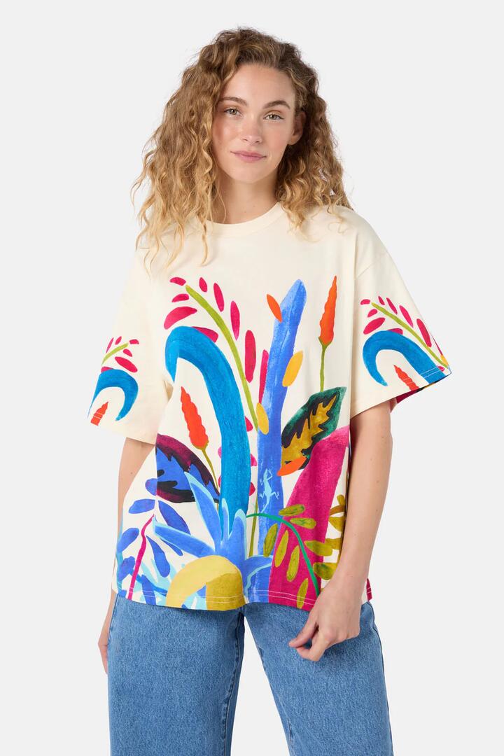 Image of T-Shirts. Product name - Night Garden Oversized Tee in White colour by brand - Gorman