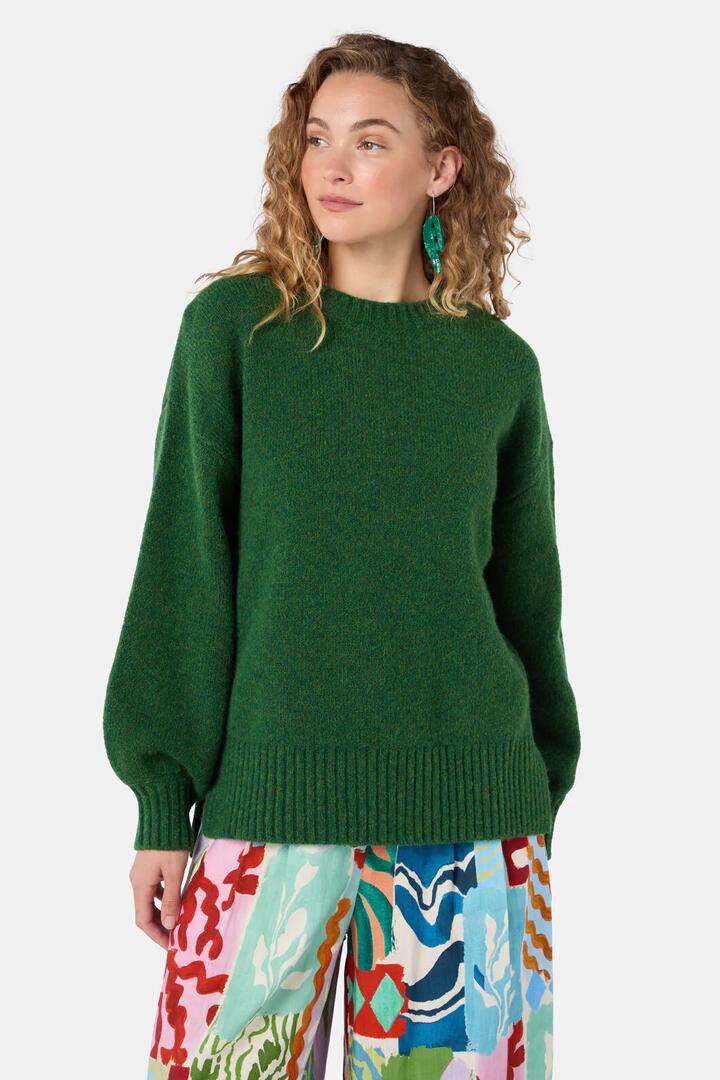 Image of a model wearing Outerwear. Product name - Sienna Jumper in Green colour by brand - Gorman