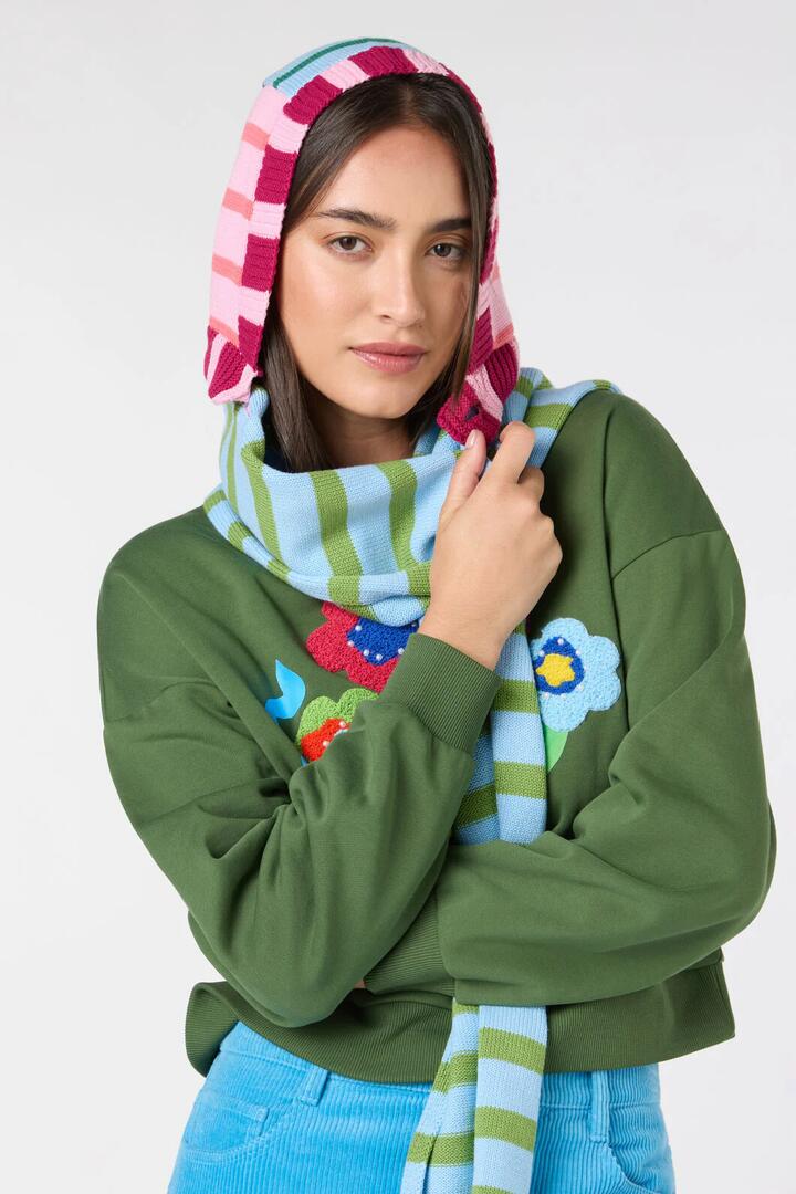 Image of Scarves & Shawls. Product name - Warm Winter Hooded Scarf in Stripe colour by brand - Gorman