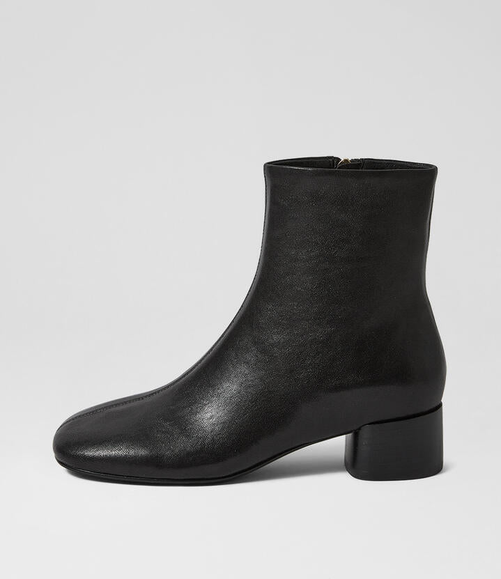 Image of Boots. Product name - Gluve Black Luxe Black Leather Ankle Boots in Black Luxe-Black Heel colour by brand - MOLLINI