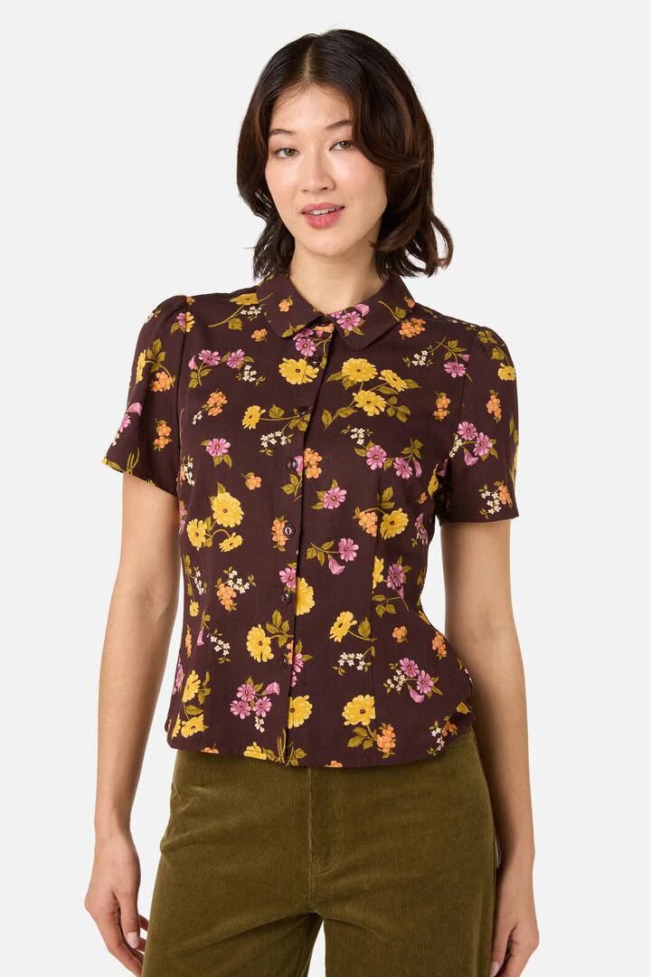 Image of Blouses. Productname: Winona Flower Blouse in Chocolate colour by brand - Princess Highway
