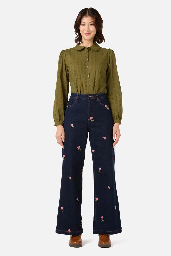 Image of Jeans. Productname: Ditsy Flower Embroidered Jean in Blue Denim colour by brand - Princess Highway