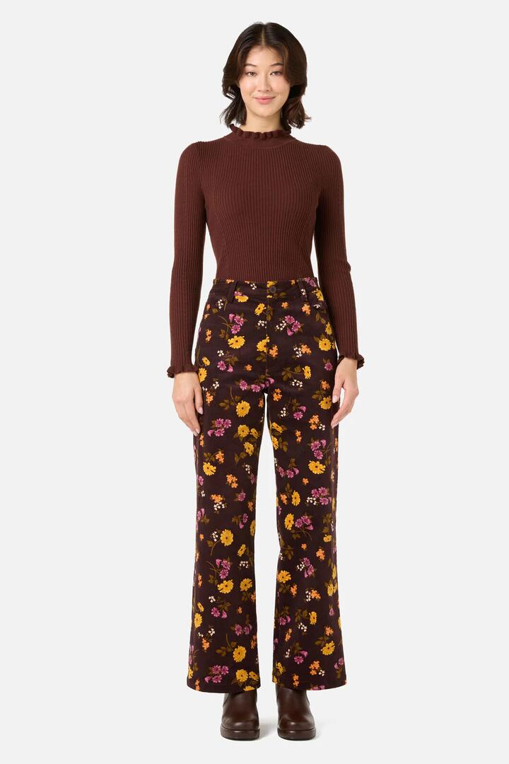 Image of Jeans. Productname: Winona Flower Corduroy Jean in Chocolate colour by brand - Princess Highway