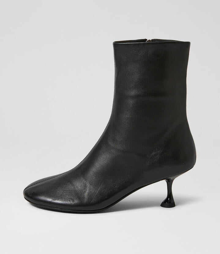 Image of Boots. Product name - Alio Black Leather Ankle Boots in Black colour by brand - MOLLINI