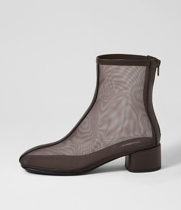 Image of Boots. Product name - Garnir Choc Fabric Ankle Boots in Choc colour by brand - MOLLINI