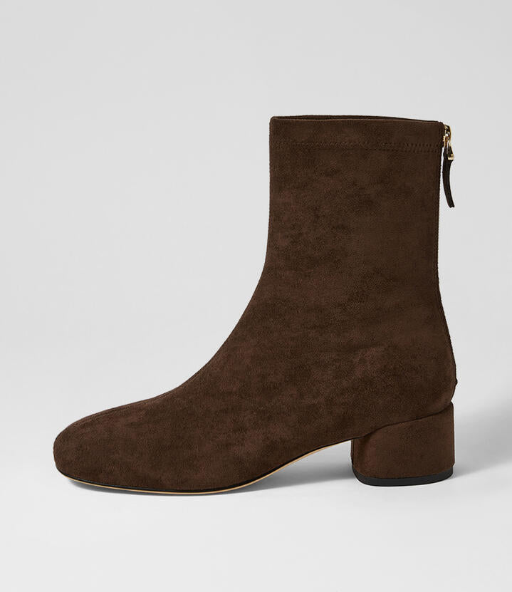 Image of Boots. Product name - Gaspo Choc Microsuede Ankle Boots in Choc colour by brand - MOLLINI