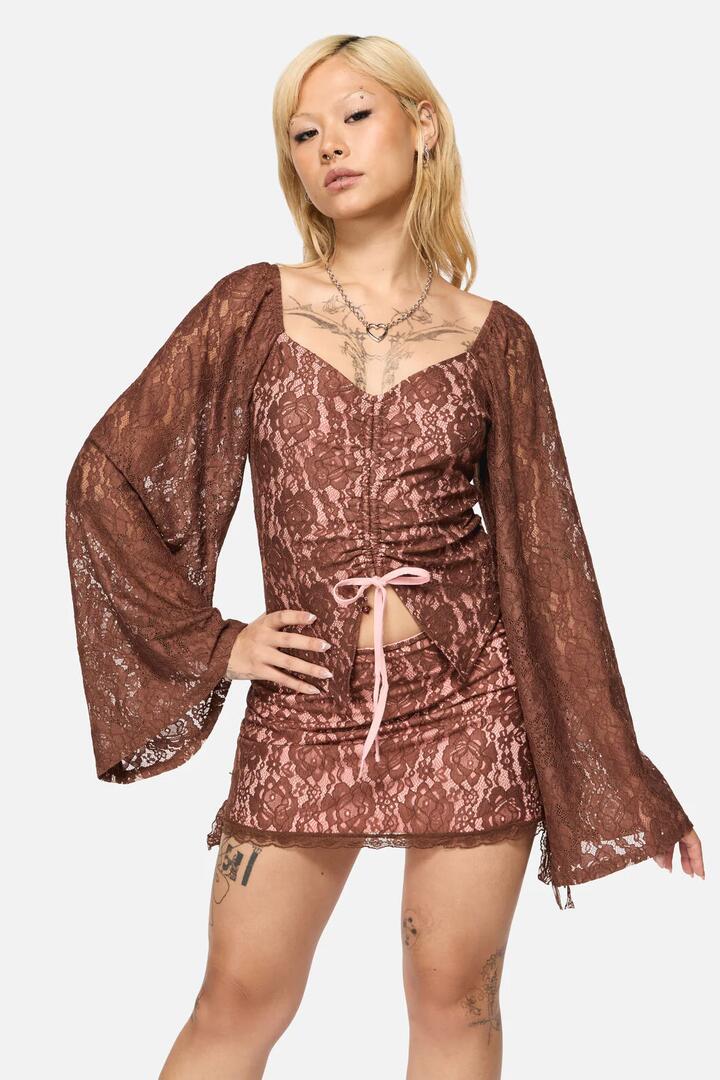 Image of a model wearing Tops. Productname: Increasing Silence Lace Top in Pink/Brown colour by brand - Black Friday