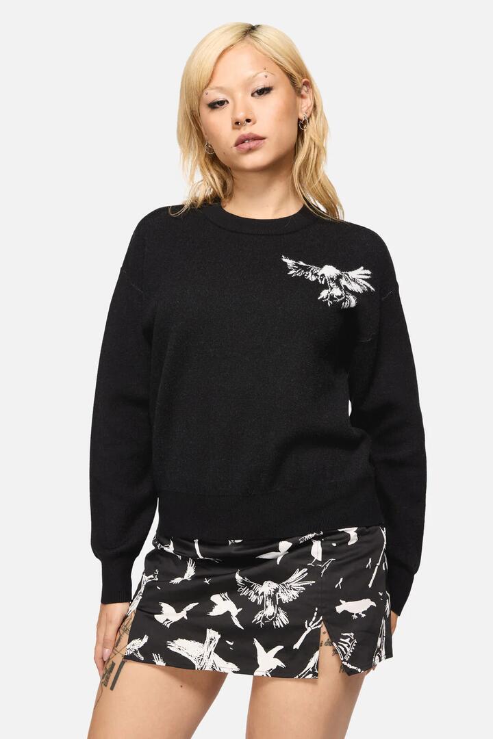 Image of a model wearing Tops. Productname: Wingspan Goth Knit in Black colour by brand - Black Friday