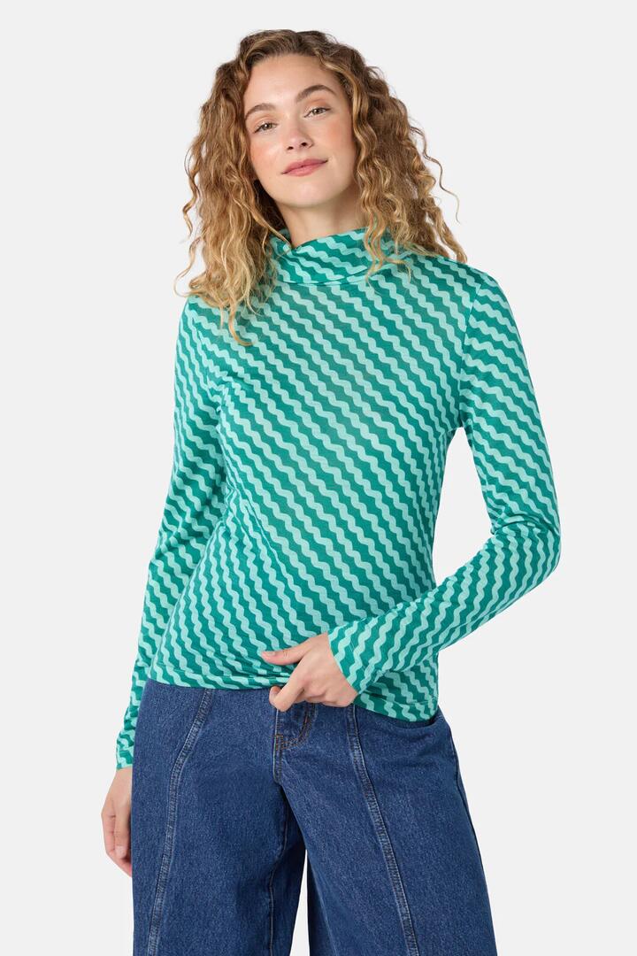 Image of a model wearing Tops. Product name - Wavy Days Merino Polo in Pink colour by brand - Gorman