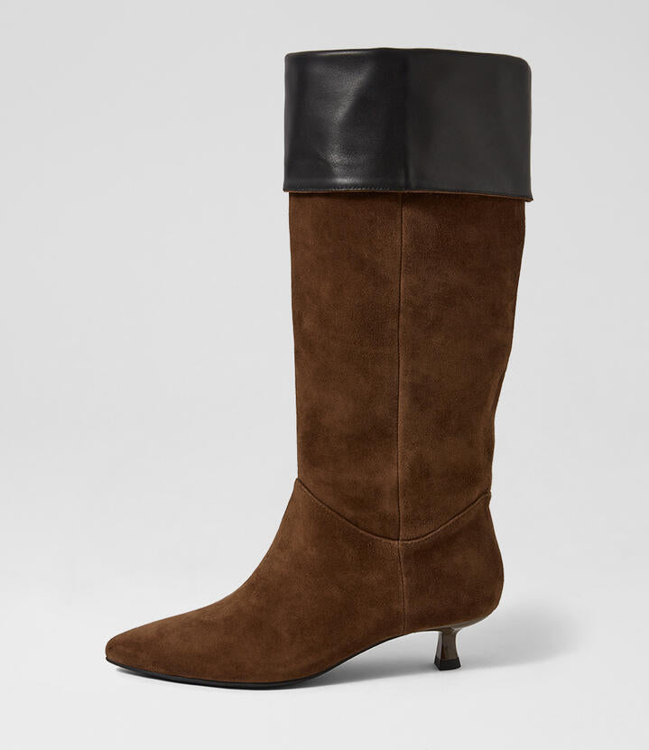Image of Boots. Product name - Cachera Tiramisu Suede Knee High Boots in Tiramisu colour by brand - MOLLINI