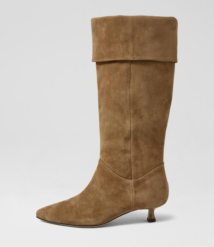 Image of Boots. Product name - Cachera Tobacco Suede Knee High Boots in Tobacco colour by brand - MOLLINI