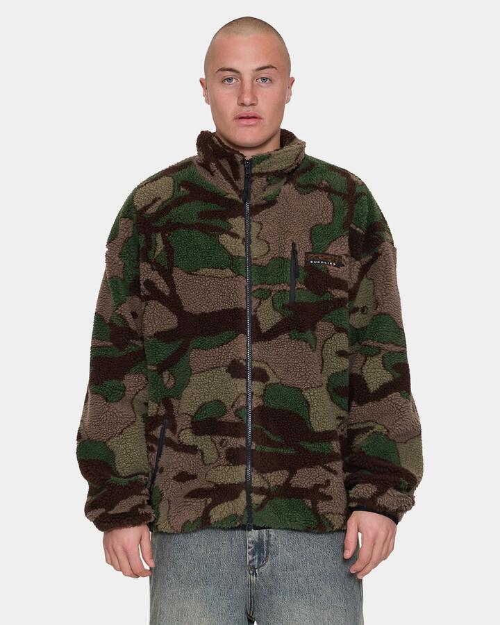 Image of Coats & Jackets. Product name - Worship Mens Plain Sight Sherpa Jacket Camo Green in Camo Green colour by brand - Worship