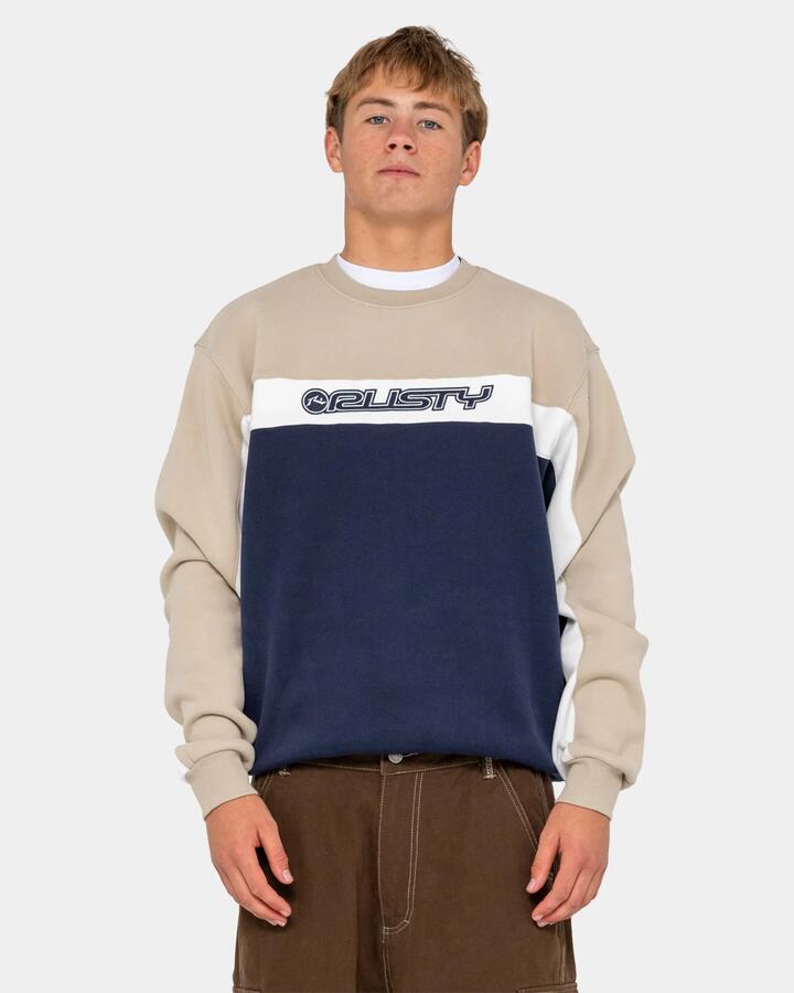 Image of Accessories. Product name - Rusty Mens Pod Racer Crew Neck Navy Blue in Navy Blue colour by brand - Rusty