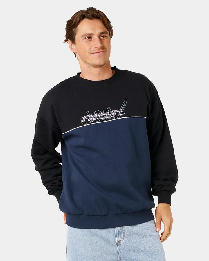 Image of Accessories. Product name - Rip Curl Mens Panel Beater Crew Neck Black in Black colour by brand - Rip Curl