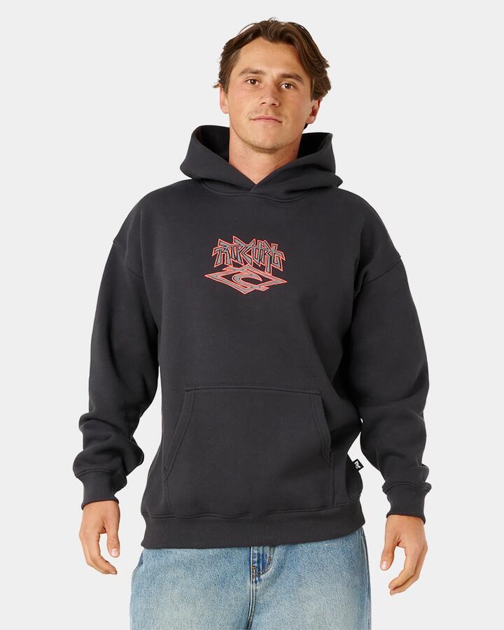 Image of a model wearing Outerwear. Product name - Rip Curl Mens Liquid Trips Pullover Hoodie Washed Black in Washed Black colour by brand - Rip Curl