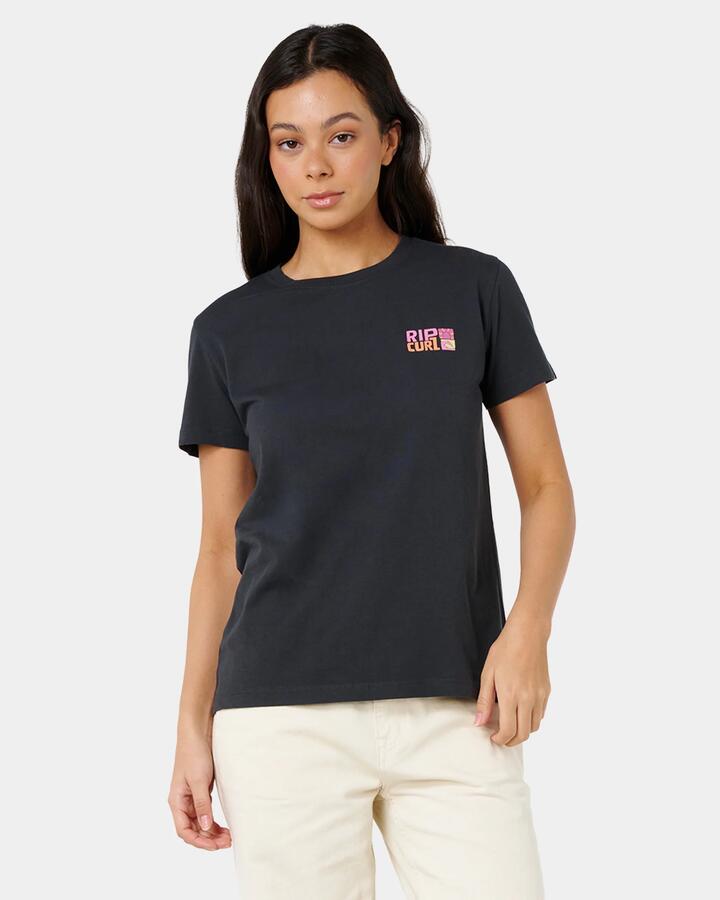 Image of T-Shirts. Product name - Rip Curl Womens Catalina Island Standard T-Shirt Washed Black in Washed Black colour by brand - Rip Curl