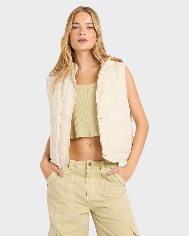 Image of Coats & Jackets. Product name - Billabong Womens Cliffs Quilted Lightweight Vest Whitecap in Whitecap colour by brand - Billabong