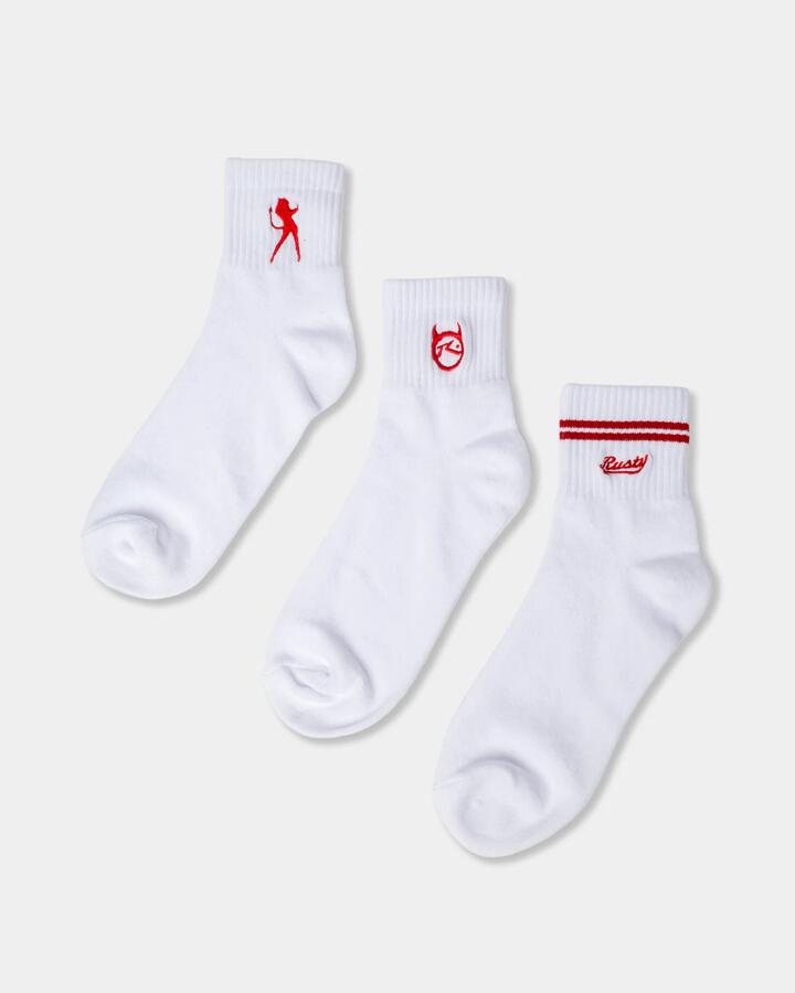 Image of Socks. Product name - Rusty Womens Fancy Day 3 Pack Crew Socks White in White colour by brand - Rusty