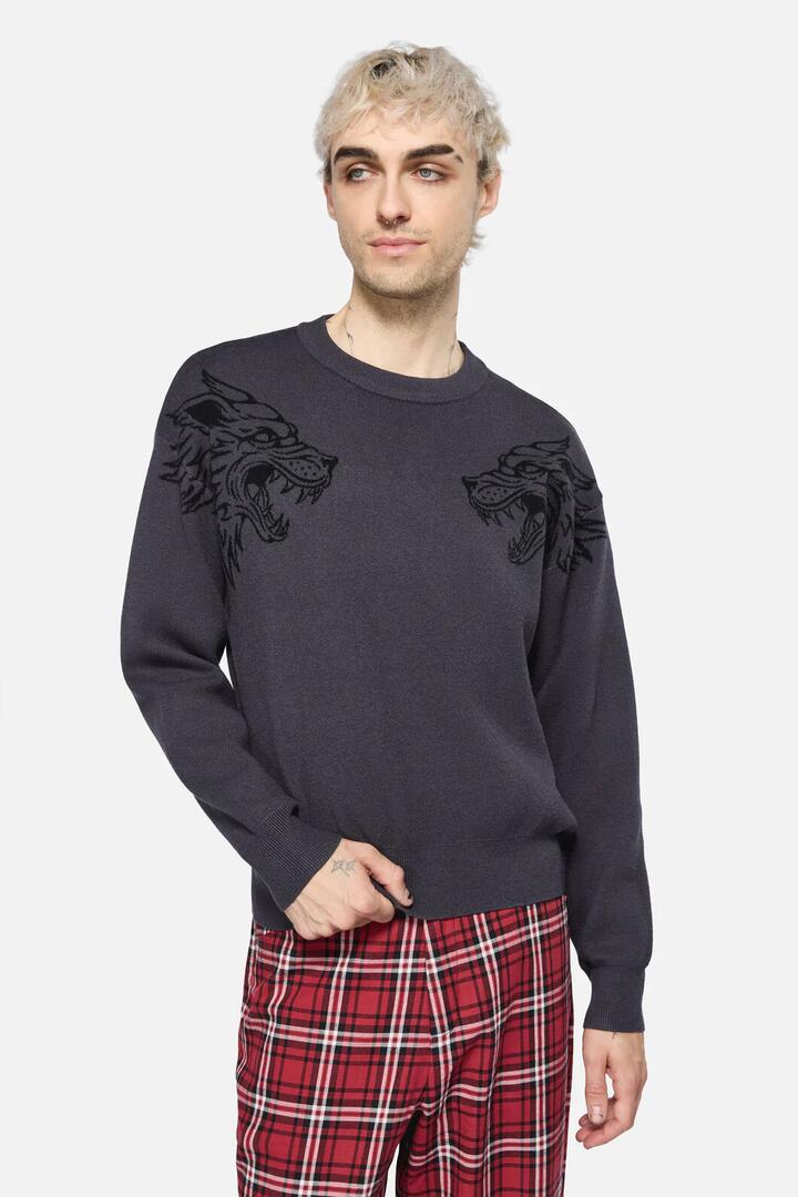 Image of a model wearing Tops. Productname: Wolfy Knit in Grey colour by brand - Black Friday