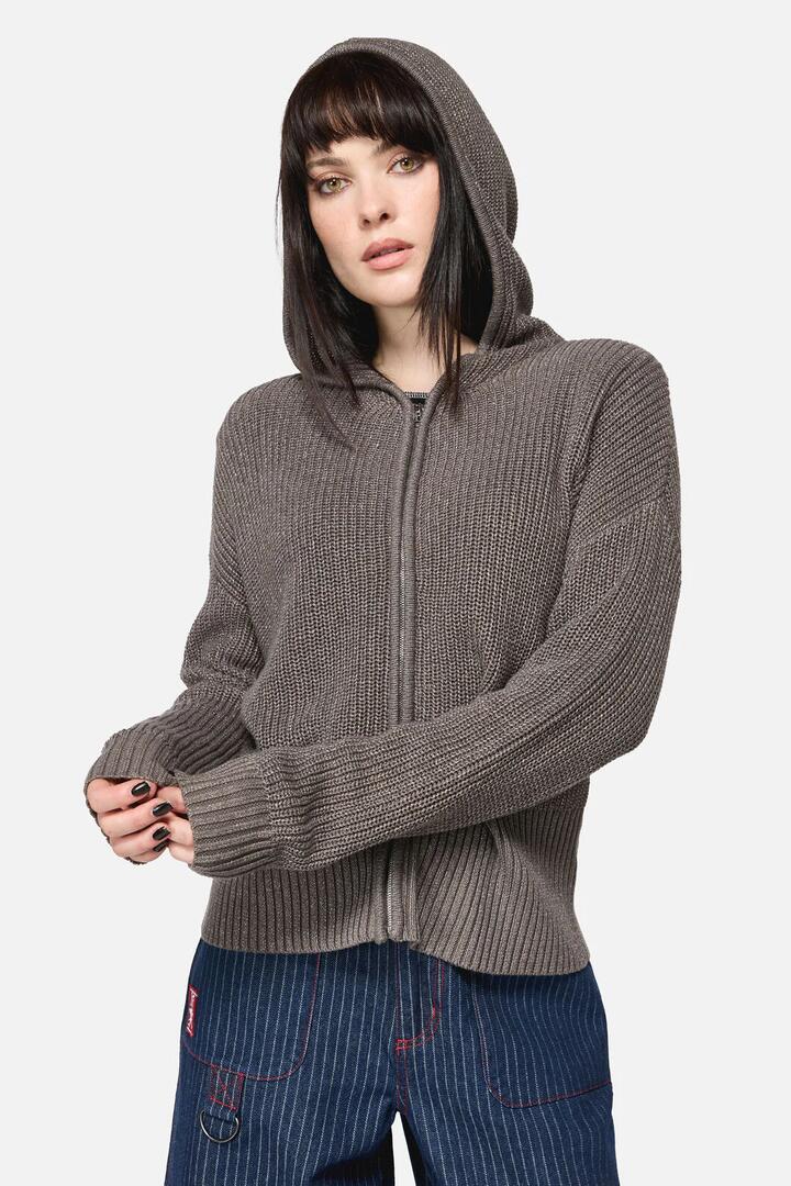 Image of Cardigans. Productname: Armoured Goth Zip Cardigan in Grey colour by brand - Dangerfield