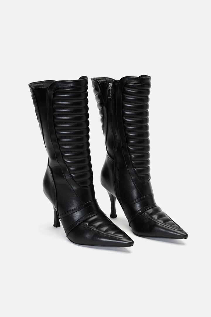 Image of Heels. Productname: Pointy Moto Heeled Boot in Black colour by brand - Dangerfield