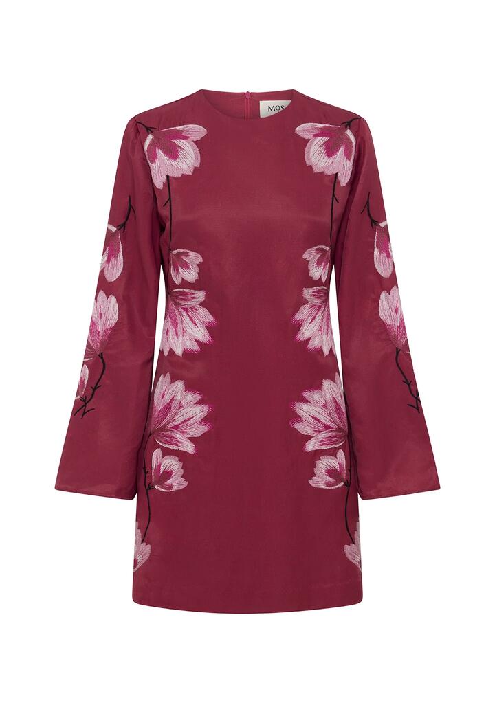 Image of Dresses. Productname: Lilou Embroidery Mini Dress | MOS The Label in Wine colour by brand - MOS The Label