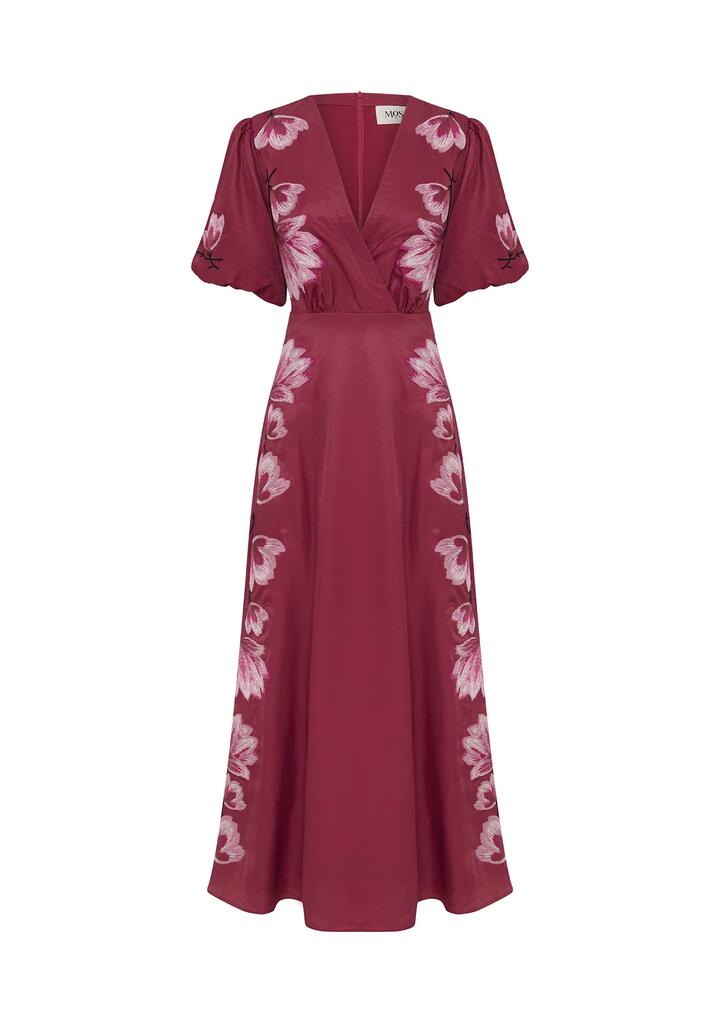 Image of Dresses. Productname: Lilou Embroidery Maxi Dress | MOS The Label in Wine colour by brand - MOS The Label