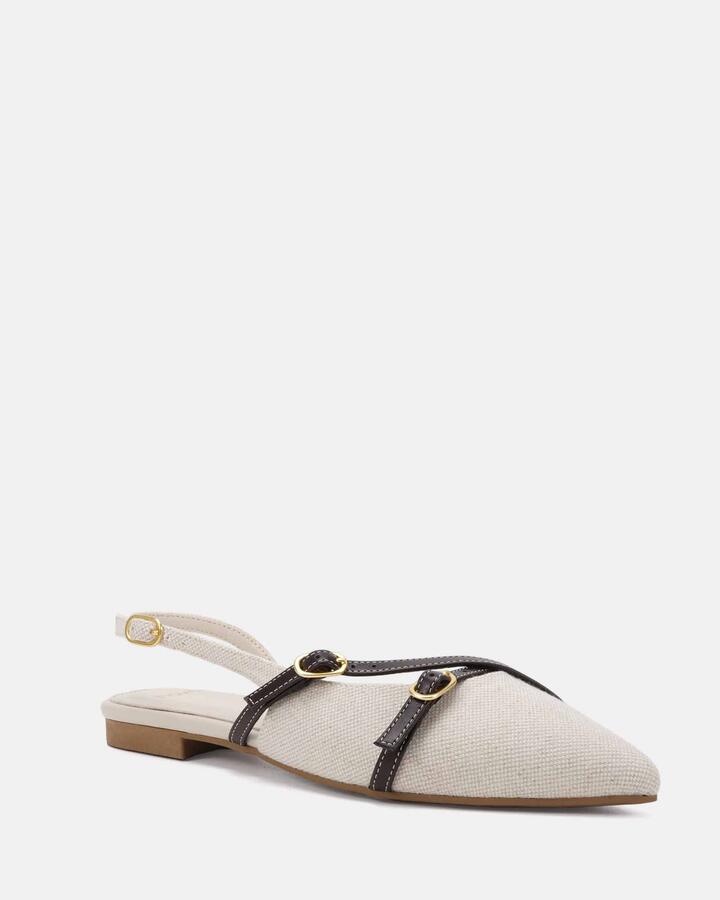 Image of Flats. Product name - Corbin Espresso Linen Vegan Flats in Espresso Linen colour by brand - Novo