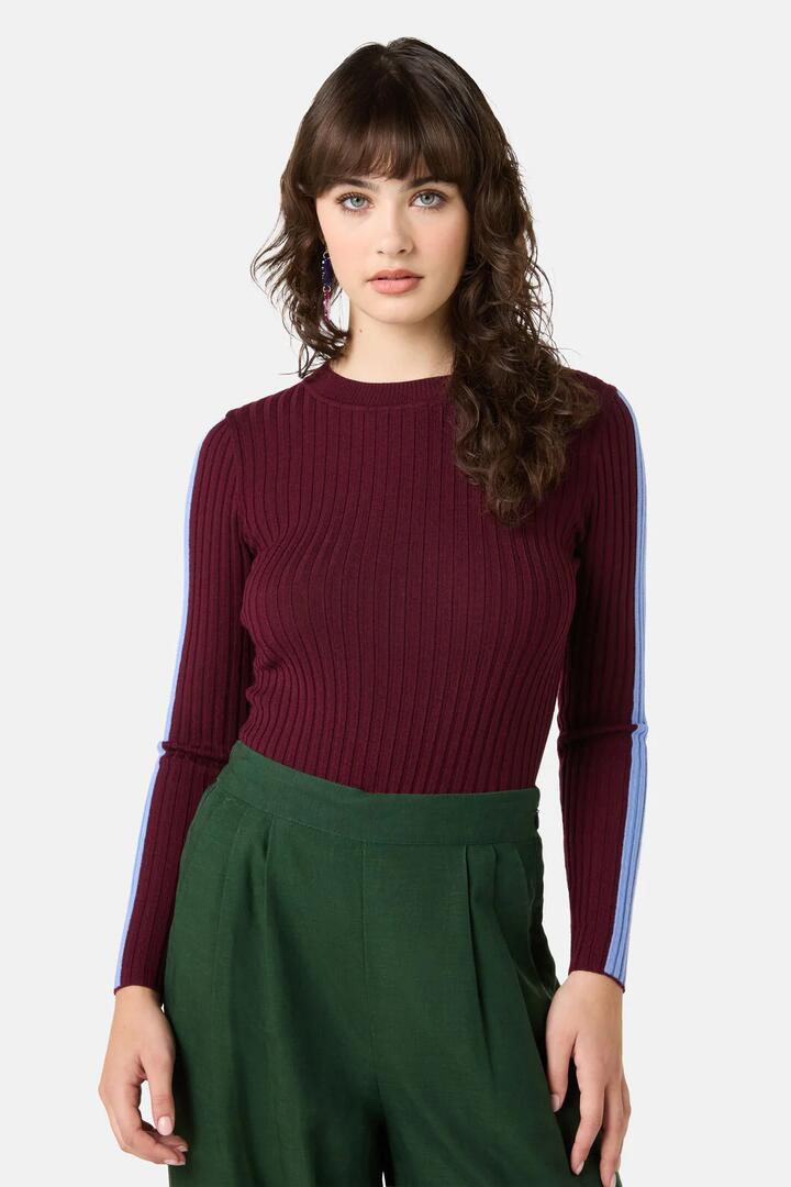 Image of a model wearing Tops. Product name - Amelia Knit Top in Brown colour by brand - Gorman