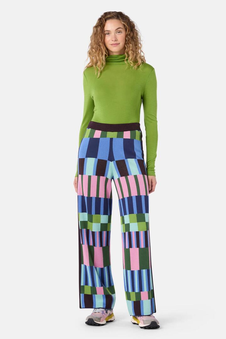 Image of a model wearing Pants. Product name - Warpweave Knit Pant in Multi colour by brand - Gorman