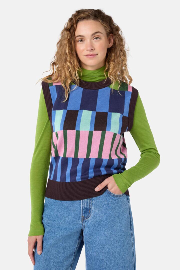 Image of Coats & Jackets. Product name - Warpweave Knit Vest in Multi colour by brand - Gorman