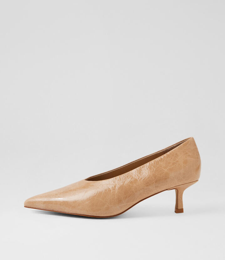 Image of Heels. Product name - Dais Camel Leather Pump Heels in Camel colour by brand - MOLLINI