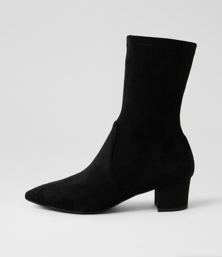 Image of Boots. Product name - Atlanta Black Microsuede Ankle Boots in Black colour by brand - MIDAS