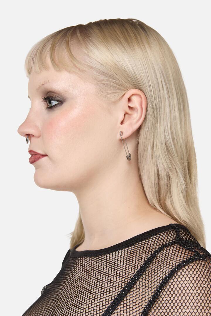 Image of Earrings. Productname: Safety Pin Earrings in Silver colour by brand - Black Friday