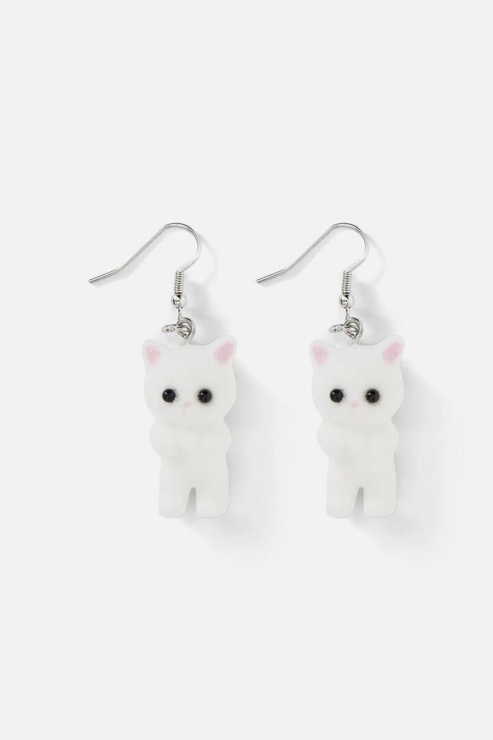 Image of Earrings. Productname: White Furry Cat Earrings in White colour by brand - Dangerfield
